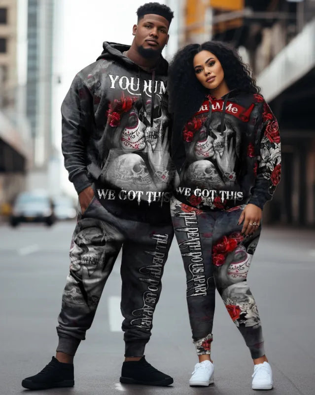 Big & Tall Couple Skull Hoodie And Sweatpants Set You And Me We Got This sold by Biggmans