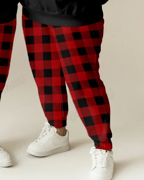 Couple Fashion Casual Big and Tall Simple Plaid Christmas Letter Print Hoodie Set sold by Biggmans product image thumbnail 4