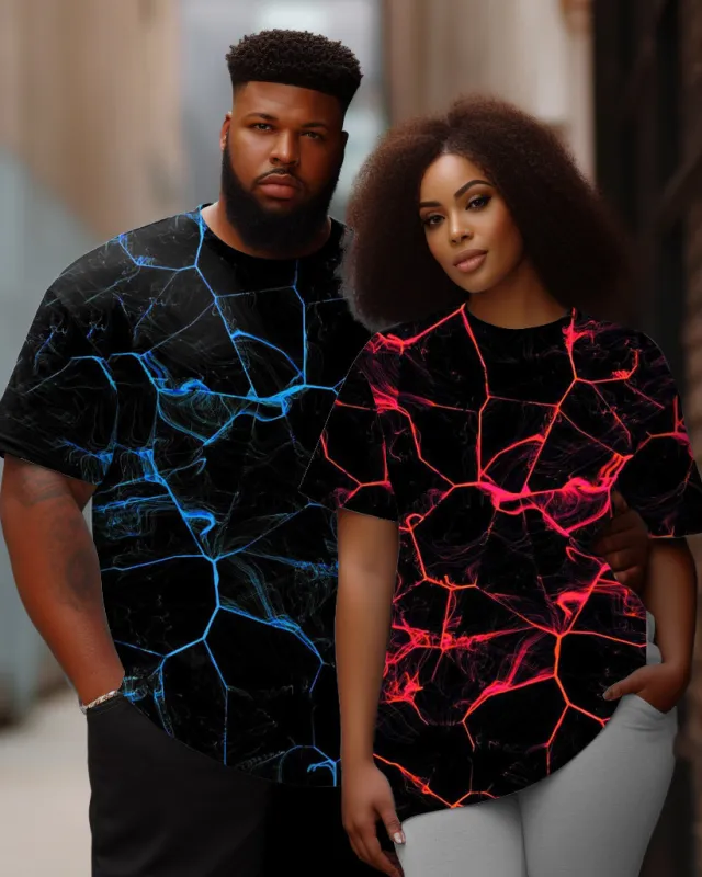 Couple Plus Size Thunder Graphic Round Neck Short Sleeve T-Shirt sold by Biggmans