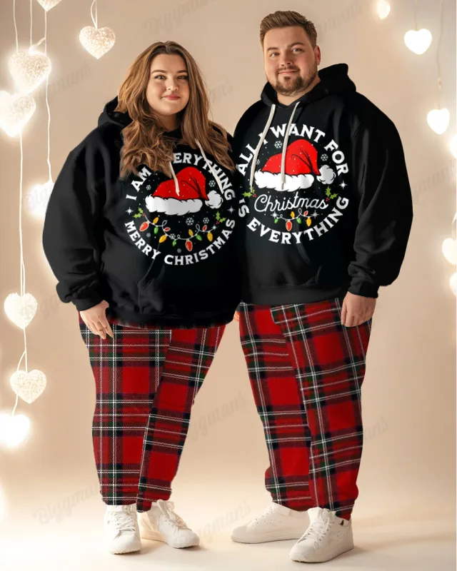 Couple Big & Tall Casual All I Want for Christmas Is Everything Lettering Hoodie Set sold by Biggmans