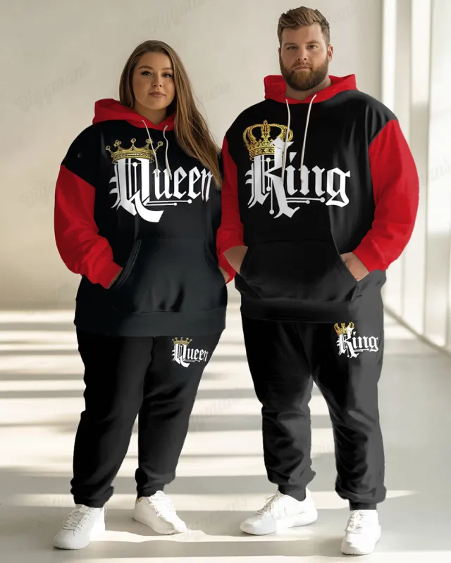 Couple's Fashion Casual Plus Size Queen King Large Letter Print Hoodie Set sold by Biggmans