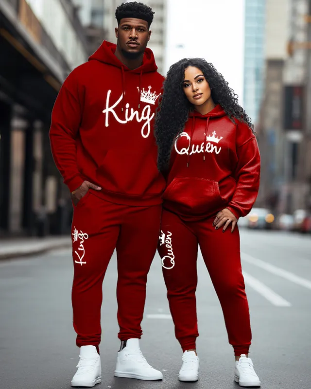 Couple Big Casual Outfit Red King and Queen Hoodie Set sold by Biggmans