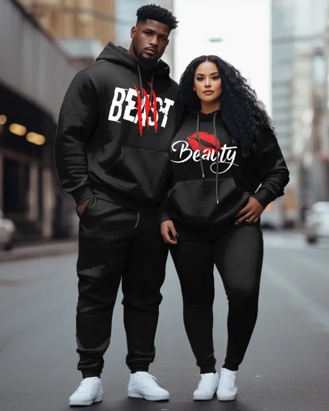 Couple Big and Tall Casual Couple Outfits For Couples Beauty Graffiti Hoodie Set sold by Biggmans