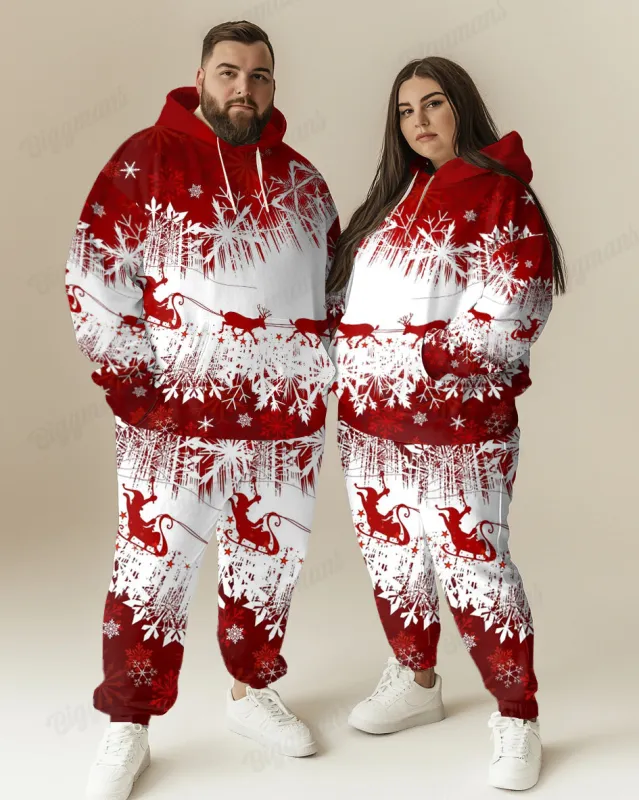 Couple Matching Big and Tall Christmas Snowflake Hoodie & Sweatpants Set sold by Biggmans