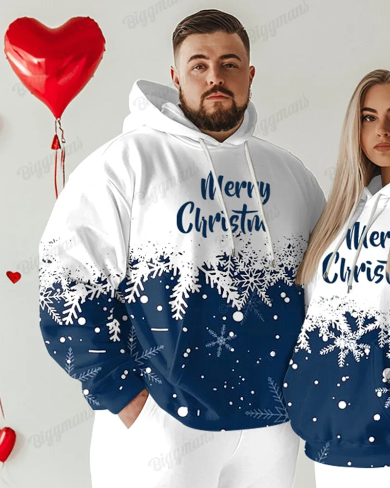 Couple Fashion Casual Big and Tall Romantic Blue Christmas Snowflake Hoodie Set sold by Biggmans product image thumbnail 2