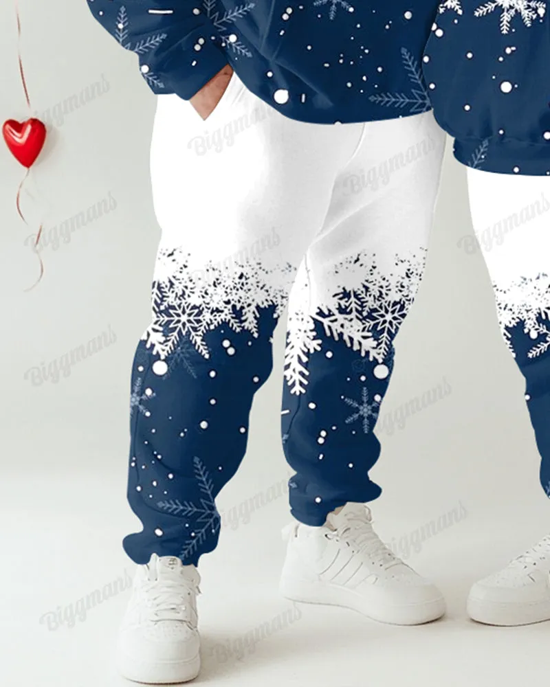 Couple Fashion Casual Big and Tall Romantic Blue Christmas Snowflake Hoodie Set sold by Biggmans product image thumbnail 3