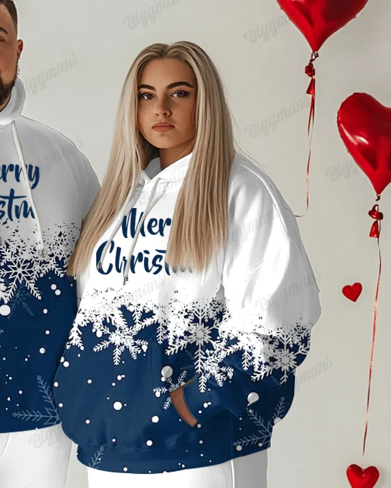 Couple Fashion Casual Big and Tall Romantic Blue Christmas Snowflake Hoodie Set sold by Biggmans product image thumbnail 4
