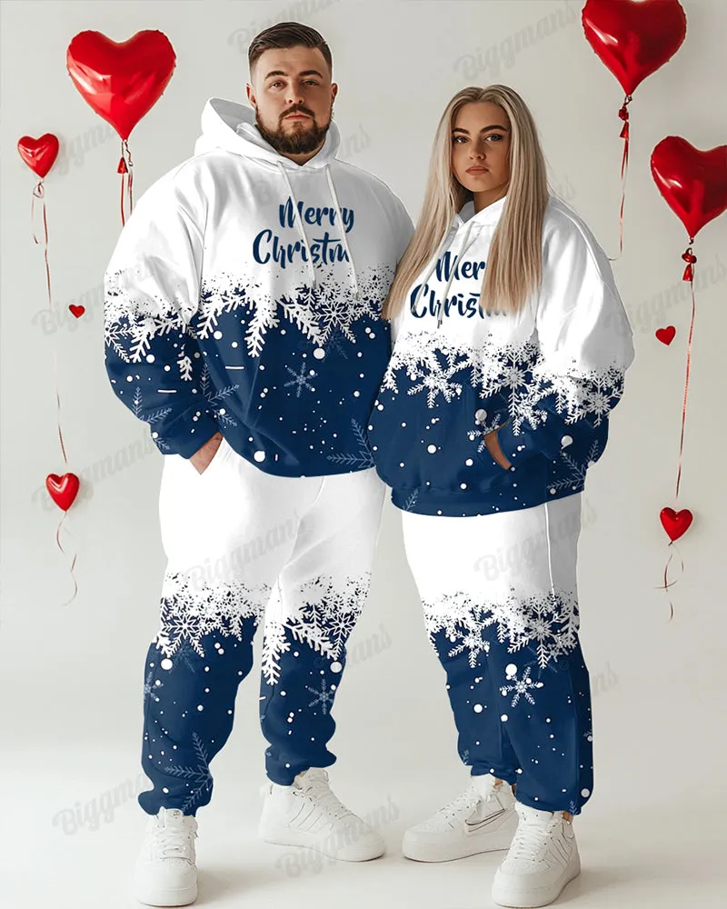 Couple Fashion Casual Big and Tall Romantic Blue Christmas Snowflake Hoodie Set sold by Biggmans
