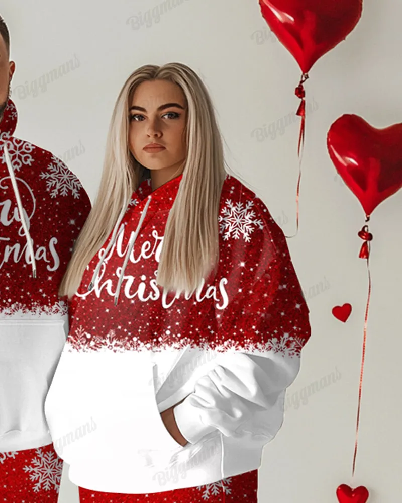 Couple Matching Big and Tall Merry Christmas Snowflake Hoodie Pants Set sold by Biggmans product image thumbnail 4