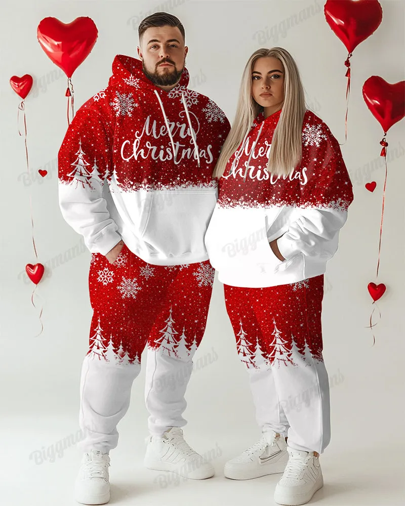 Couple Matching Big and Tall Merry Christmas Snowflake Hoodie Pants Set sold by Biggmans