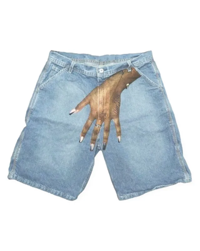 Plus Size Men Street Fashion Fantasy Girl Hand Print Denim Shorts sold by Biggmans