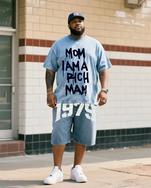 Big Print Mom, I'm Rich. Short Sleeve Shorts Denim Suit sold by Biggmans