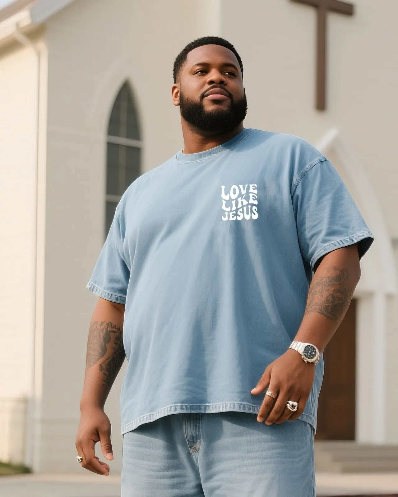 Plus Size Men Like Jesus To Love Micro-standard Denim T-shirt Pants Suit sold by Biggmans product image thumbnail 2