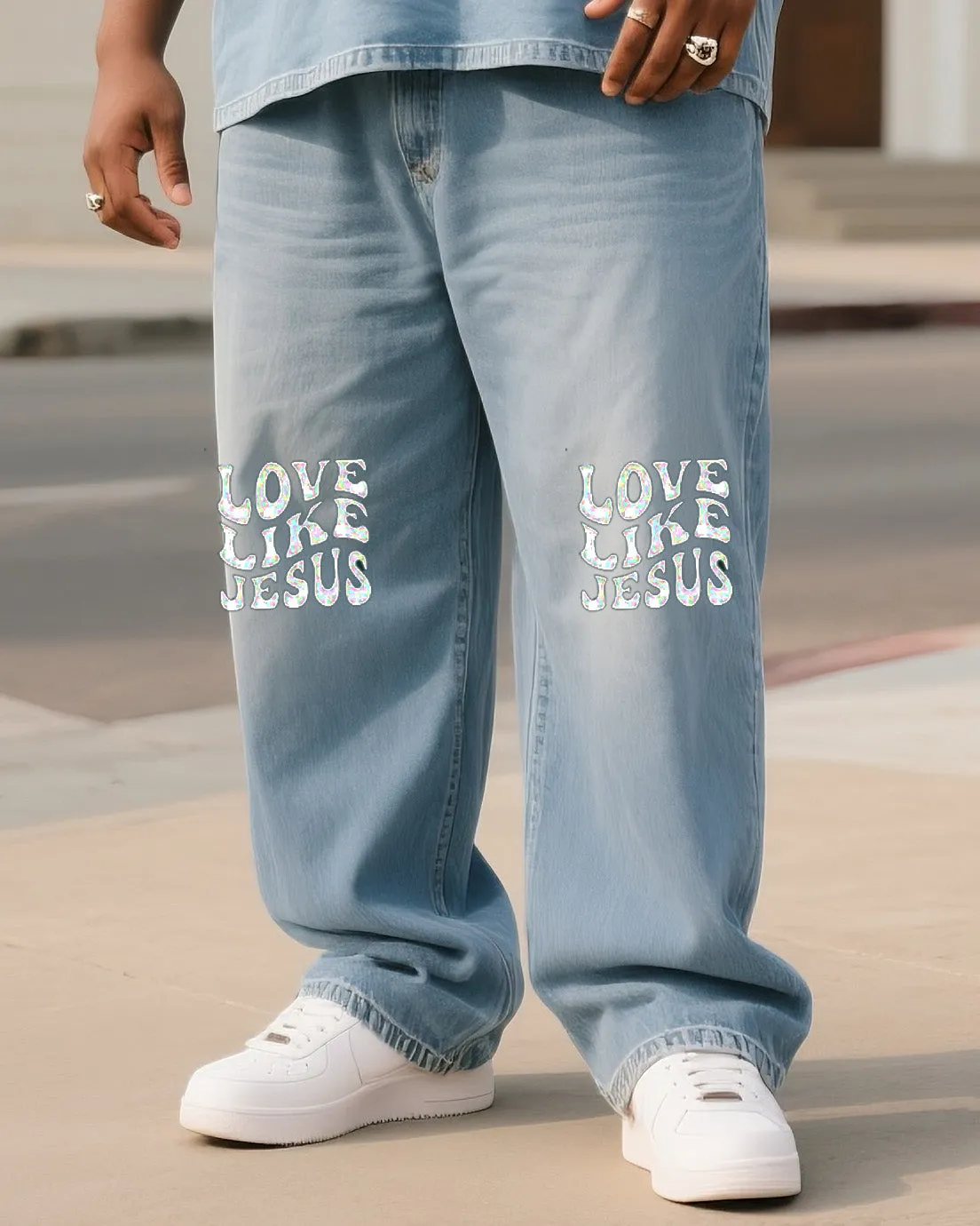 Plus Size Men Like Jesus To Love Micro-standard Denim T-shirt Pants Suit sold by Biggmans product image thumbnail 3