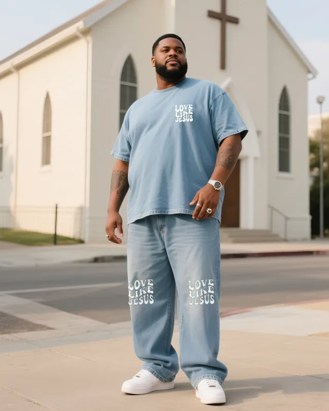 Plus Size Men Like Jesus To Love Micro-standard Denim T-shirt Pants Suit sold by Biggmans