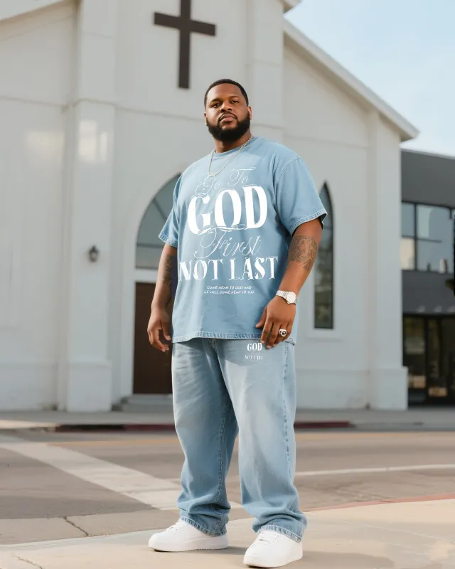 Plus Size Men GOD Denim T-shirt Pants Suit sold by Biggmans