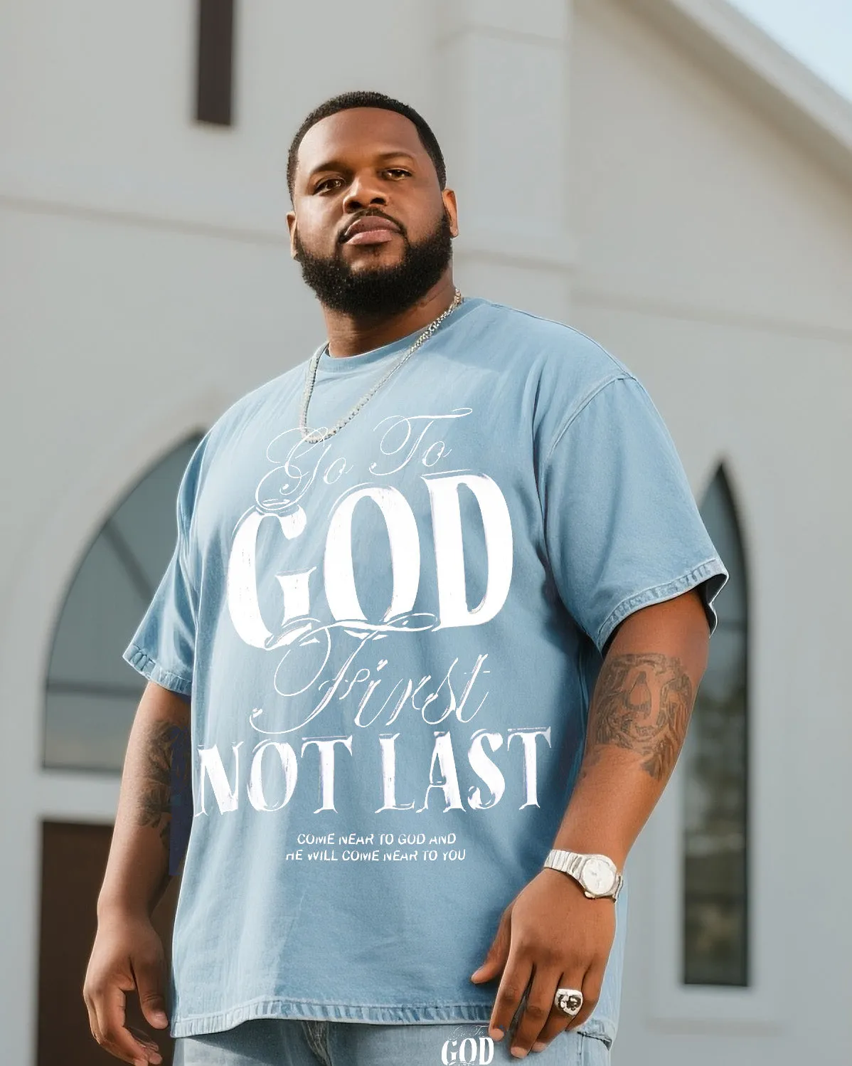 Plus Size Men GOD Denim T-shirt Pants Suit sold by Biggmans product image thumbnail 2