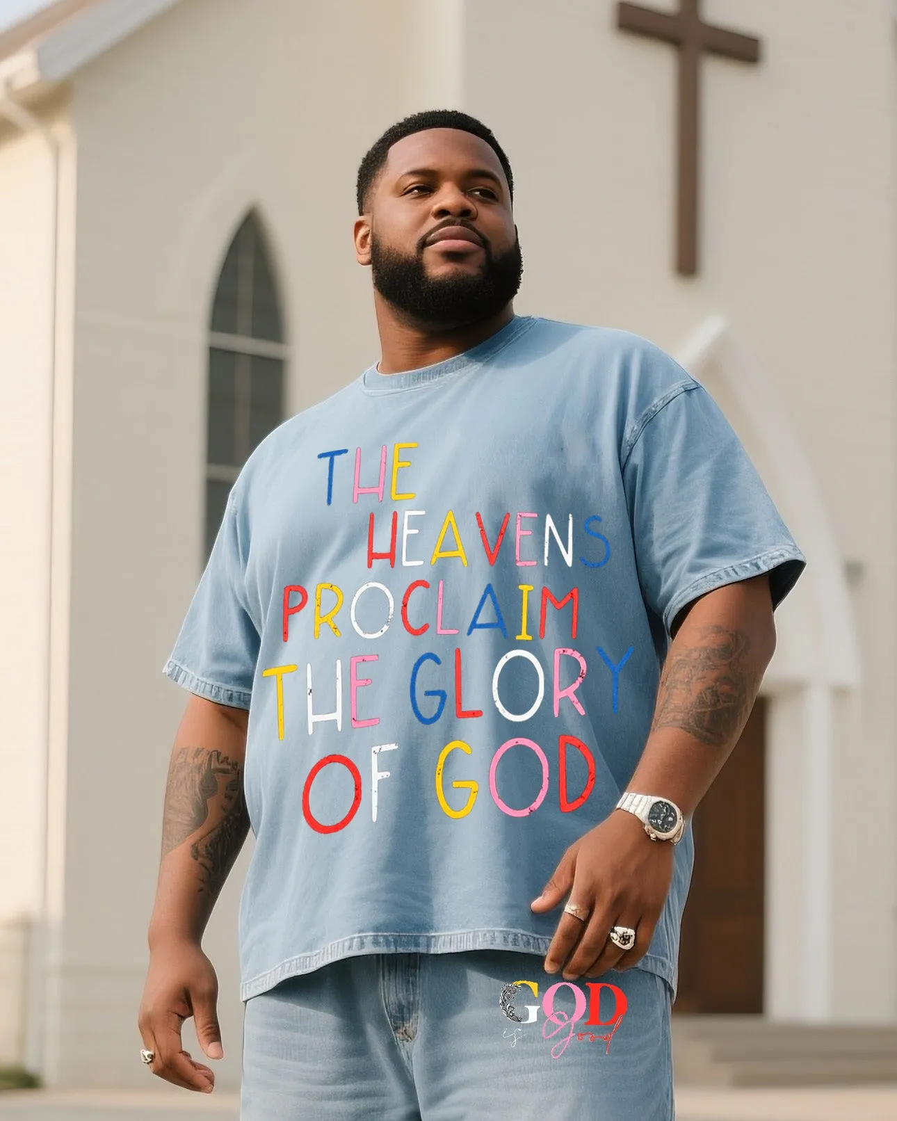 Plus Size Men Color Design GOD Denim T-Shirt Pants Suit sold by Biggmans product image thumbnail 2