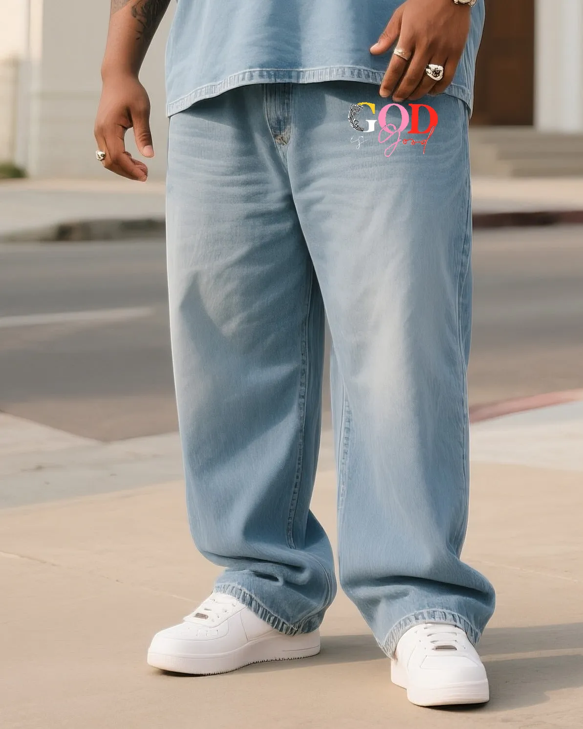 Plus Size Men Color Design GOD Denim T-Shirt Pants Suit sold by Biggmans product image thumbnail 3
