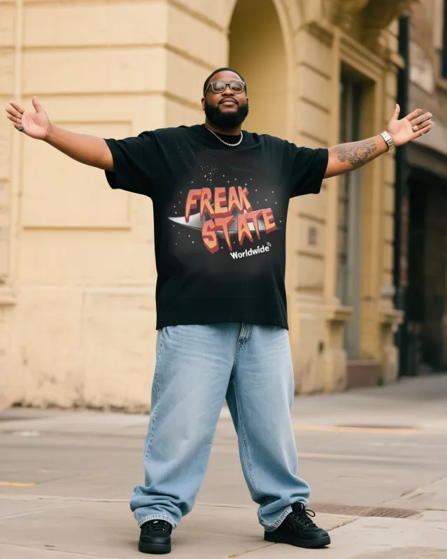 Plus Size Men's Global Abnormal State Printed T-shirt Denim Pants Suit sold by Biggmans