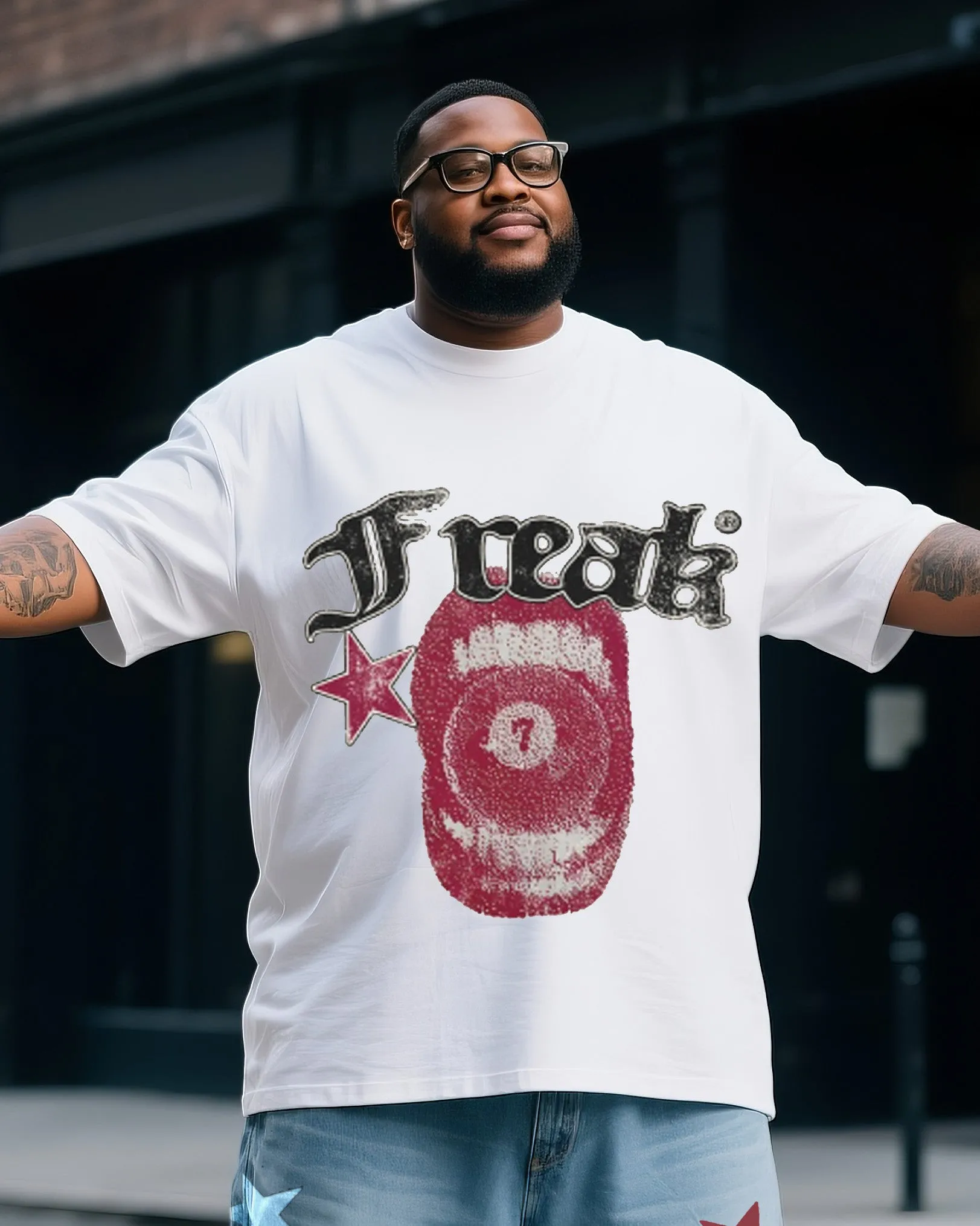 Plus Size Men's Personalized Mouth Printed T-Shirt Denim Pants Suit sold by Biggmans product image thumbnail 2