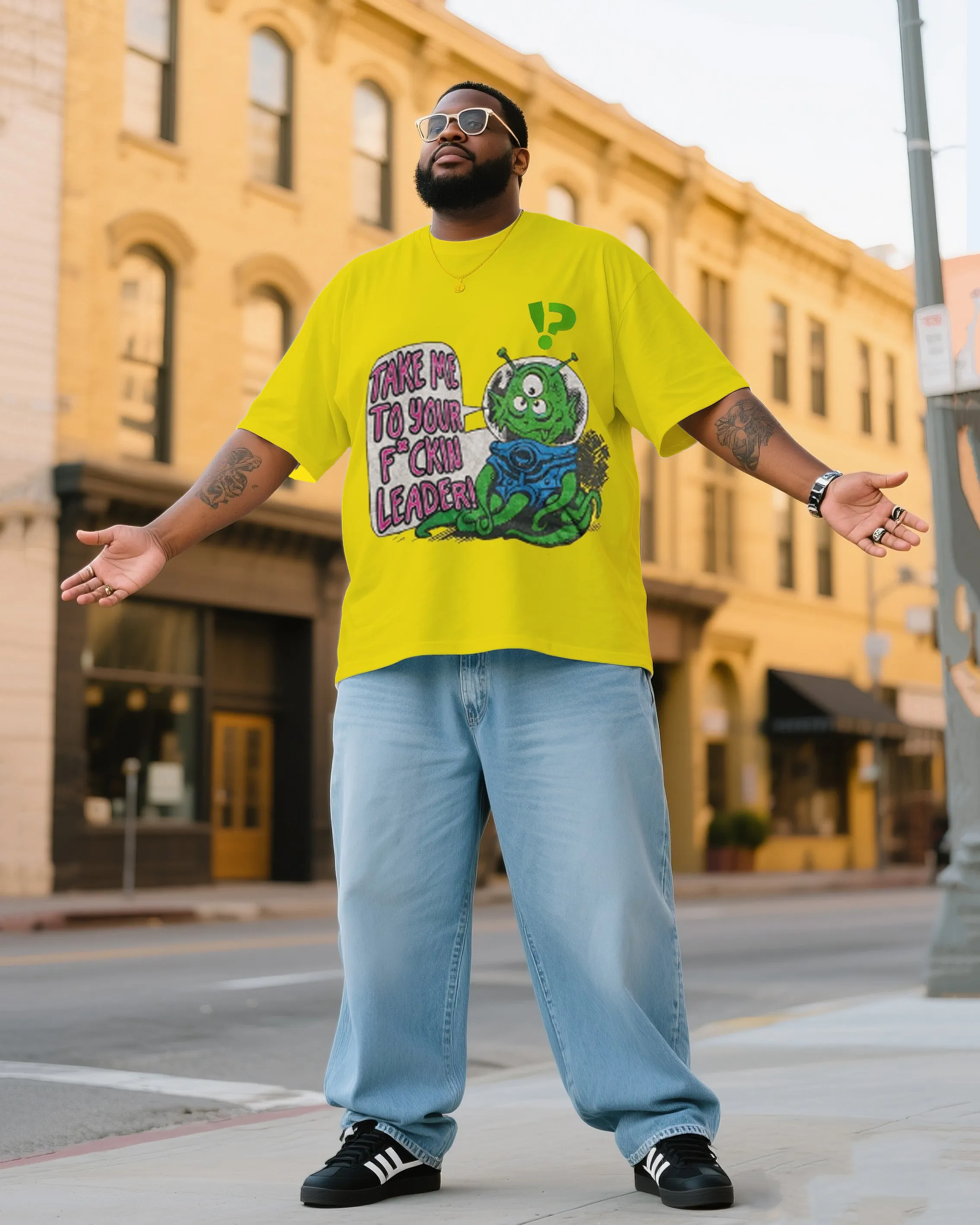 Plus Size Man Took Me To Your Boss Creative Printed T-shirt Denim Pants Suit sold by Biggmans