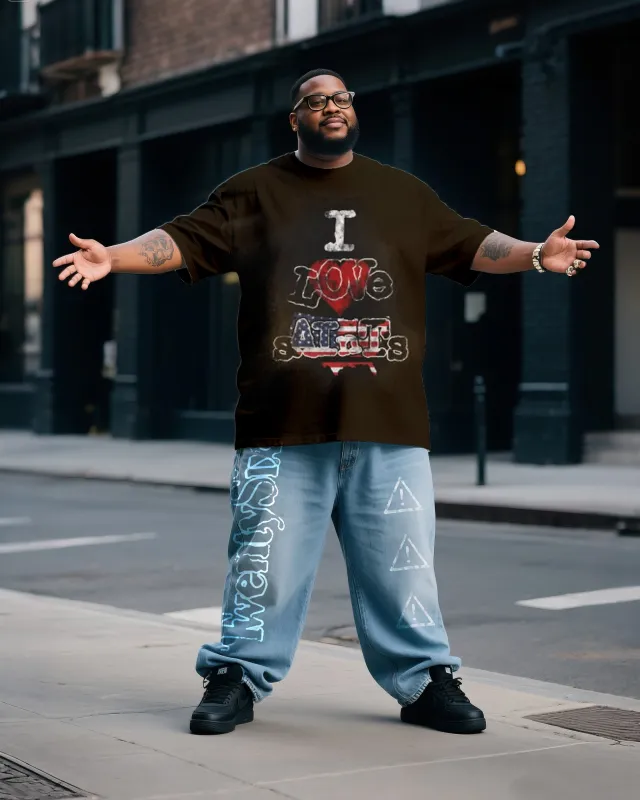 Plus Size Men I Love Satan Print T-Shirt Denim Pants Suit sold by Biggmans