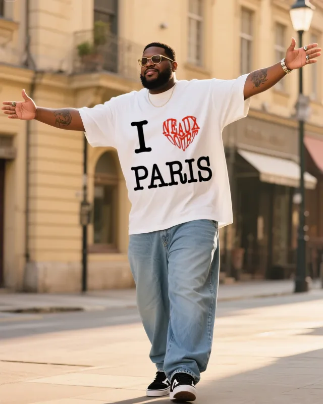 Big & Tall Men's I Love PARIS T-Shirt Denim Pants Suit sold by Biggmans