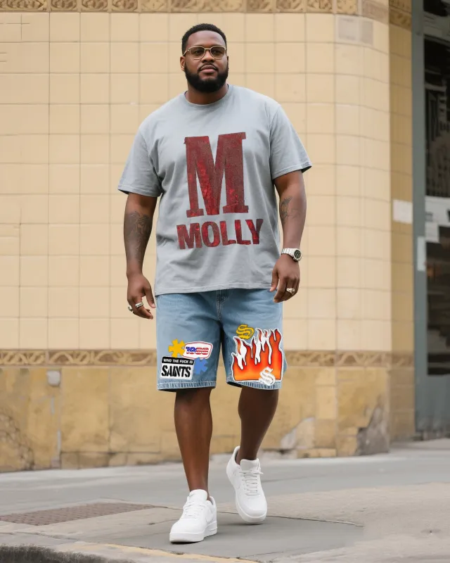 Big & Tall Men's Fashion Street Personality MOLLY T-Shirt Small Label Shorts Denim Suit sold by Biggmans