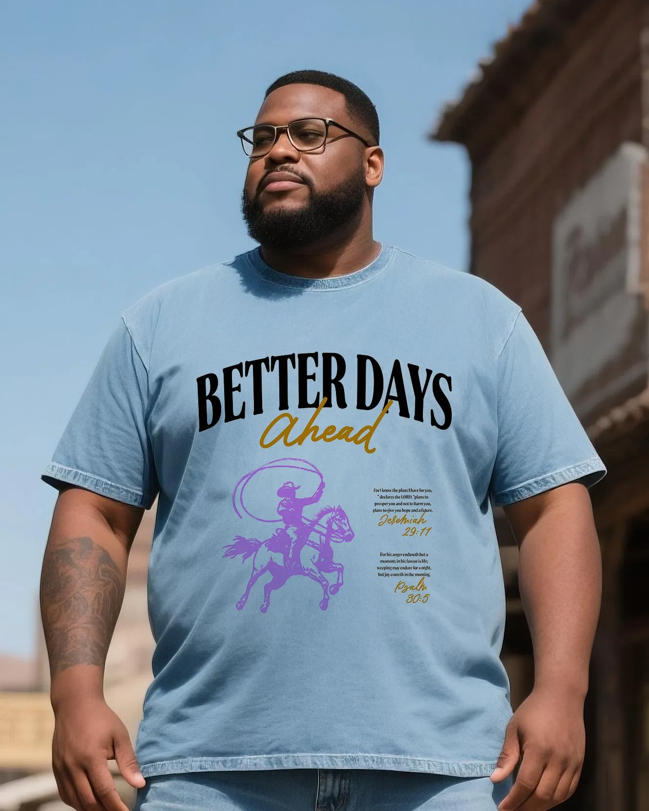 Big & Tall Men's Western Printed Short Sleeve T-Shirt. Collage Shorts Denim Suit sold by Biggmans product image thumbnail 2