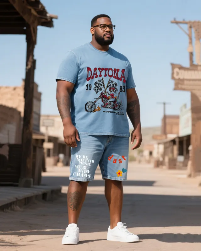 Big & Tall Men's Western-style Printed Short-sleeved Collage Shorts Denim Suit sold by Biggmans