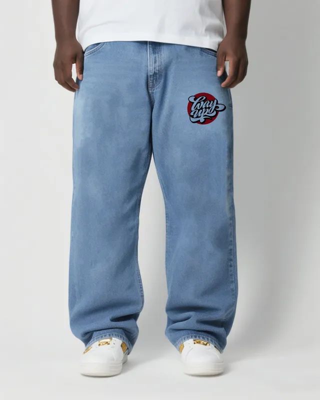 Big & Tall Men's Daily Joker Personality Graffiti Micro Label. Wash Water Denim Trousers sold by Biggmans