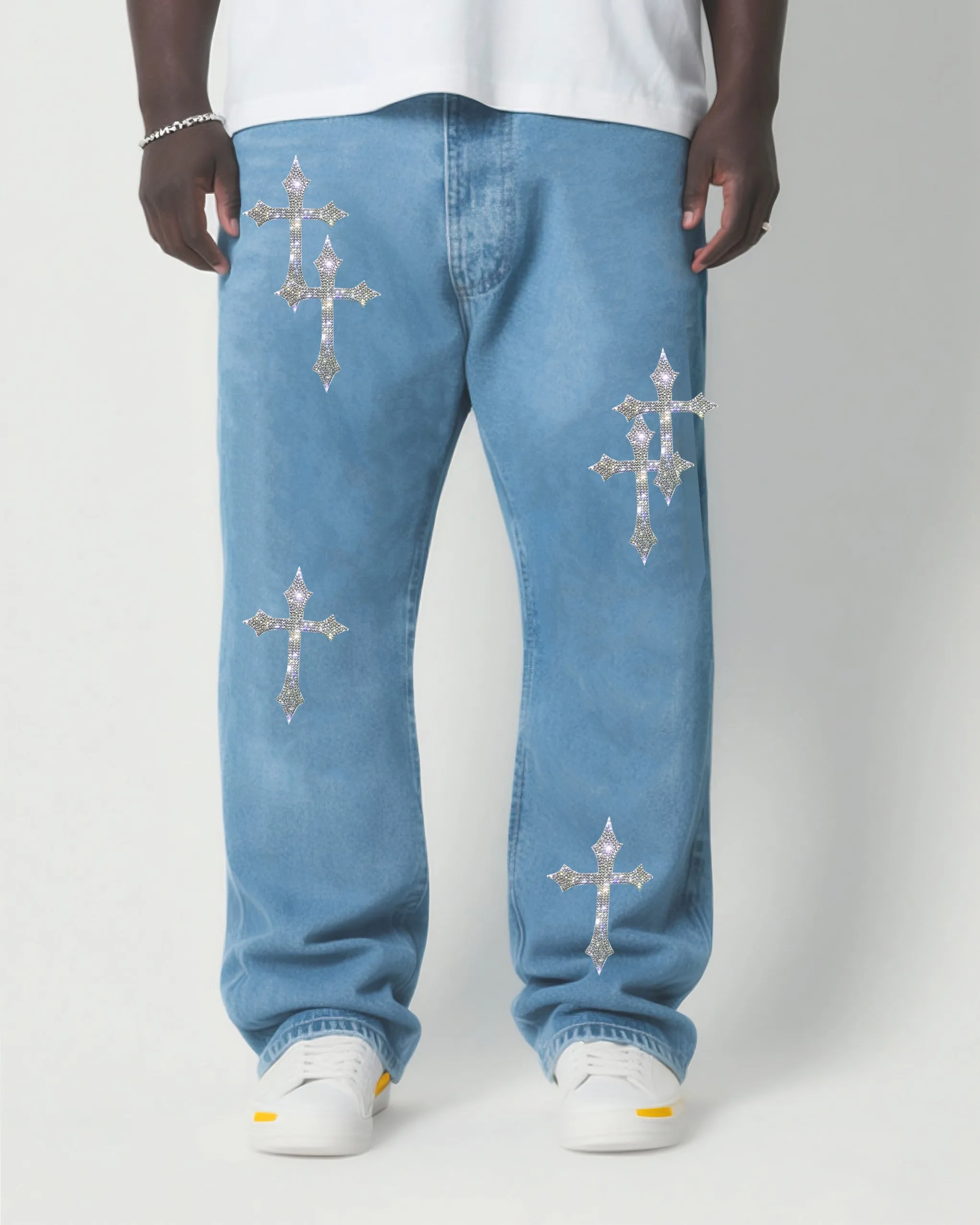 Big & Tall Men's Fashion Street Hot Diamond Washing Water Denim Pants sold by Biggmans