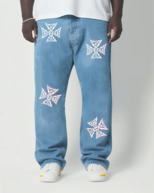 Big & Tall Men's Fashion Street Faith Printed Wash Denim Pants sold by Biggmans