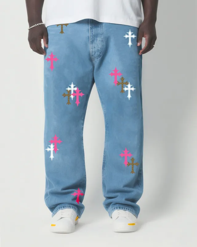 Big & Tall Men's Fashion Street Faith Patch Wash Water Denim Pants sold by Biggmans