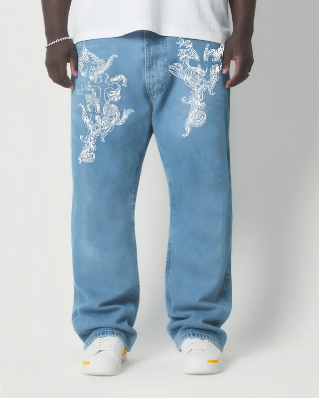 Big & Tall Men's Fashion Street Printed Wash Denim Pants sold by Biggmans