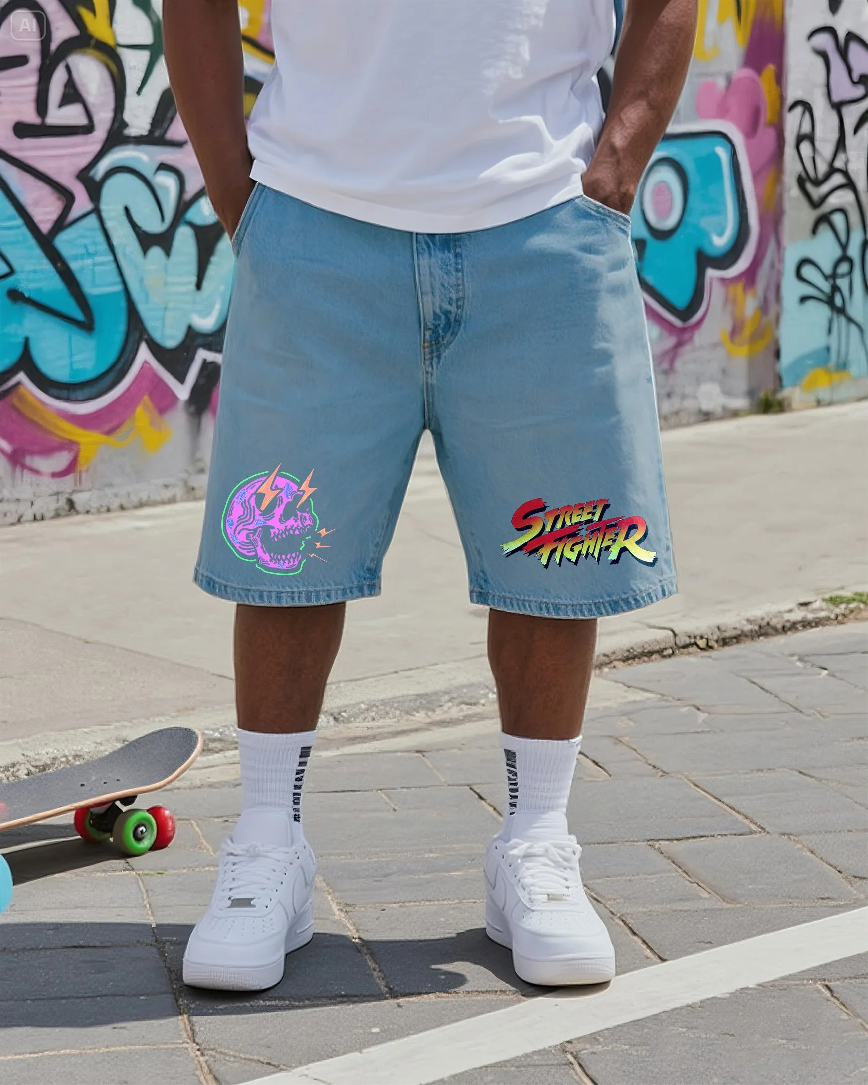 Big & Tall Men's Street Fashion Original Graffiti Hot Stamping Denim Shorts sold by Biggmans