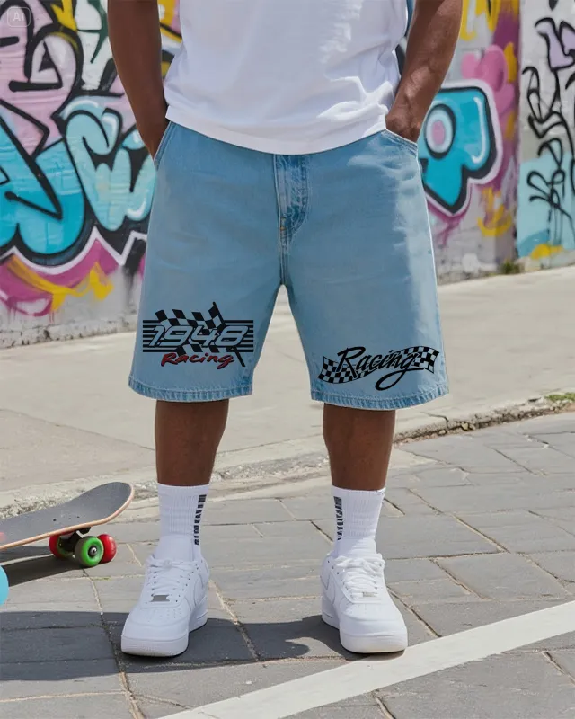 Big & Tall Men's Street Graffiti Racing Cool Figure Denim Shorts sold by Biggmans