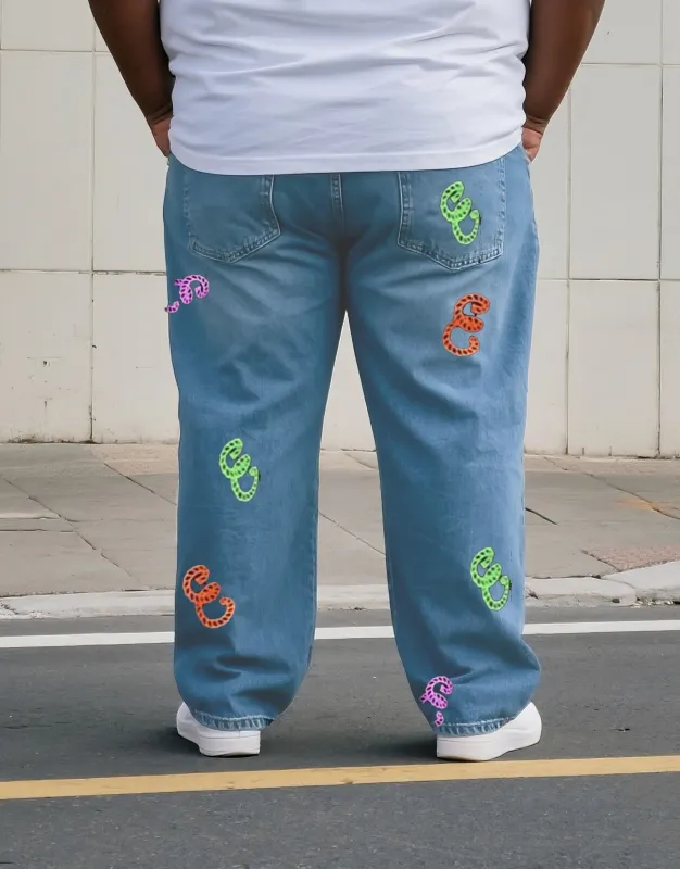 Big & Tall Men's Street Fashion Trend Personality Serial Denim Trousers. Solid Front sold by Biggmans