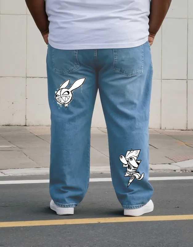 Big & Tall Men's Street Fashion Trend Personality Skull's Horror Print Denim Pants. Solid Front sold by Biggmans