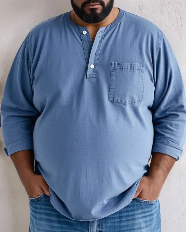 Men's Plus Size Solid Cotton Henley Pocket Tee sold by Biggmans