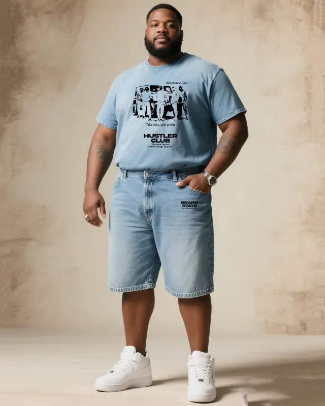 Big Shit Fashion Street Black Print Short Sleeve Shorts Denim Suit sold by Biggmans