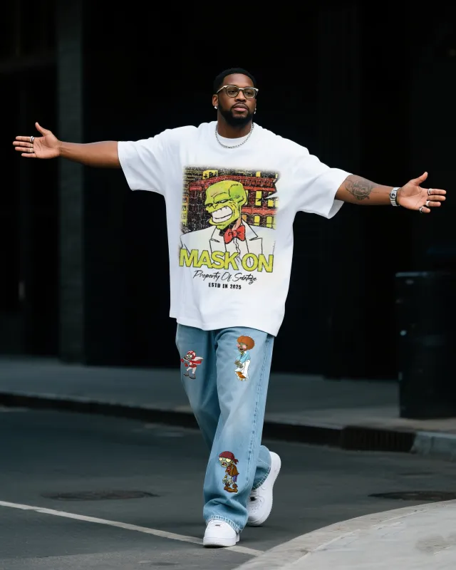 Plus Size Men's Mr Zombie Printed T-Shirt Denim Pants Suit sold by Biggmans