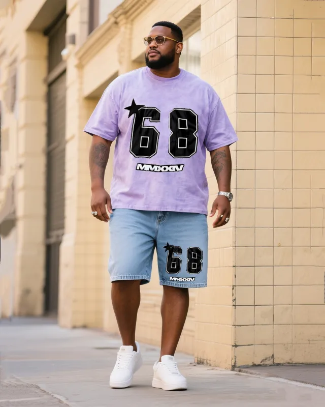 Big & Tall Men's Fashion Street Personality 68 Digital T-shirt Small Label Shorts Denim Suit sold by Biggmans