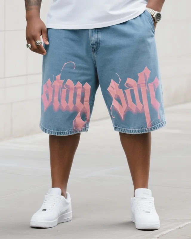 Big & Tall Men's Street Fashion Graffiti Denim Shorts sold by Biggmans
