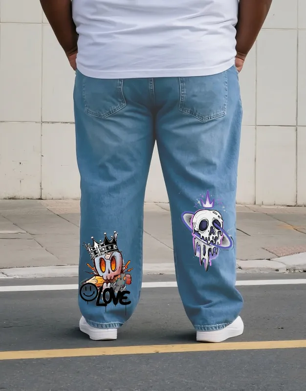 Big & Tall Men's Street Fashion Trend Personality Skull Print Denim Pants. Solid Front sold by Biggmans