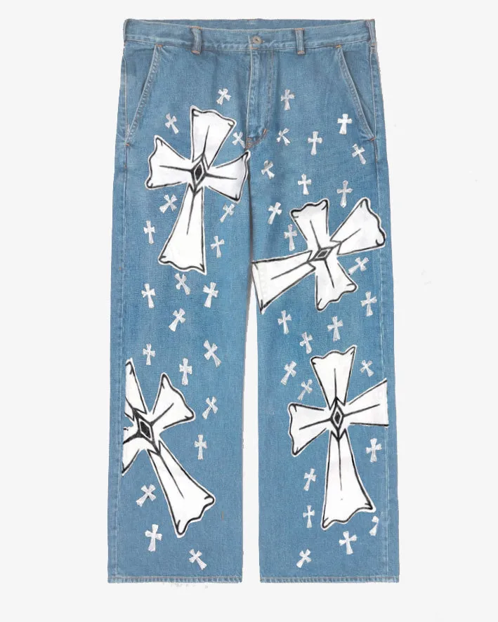 Plus Size Boys 2025 Fashion Street Creative Small Large Cross Print Jeans sold by Biggmans product image thumbnail 2