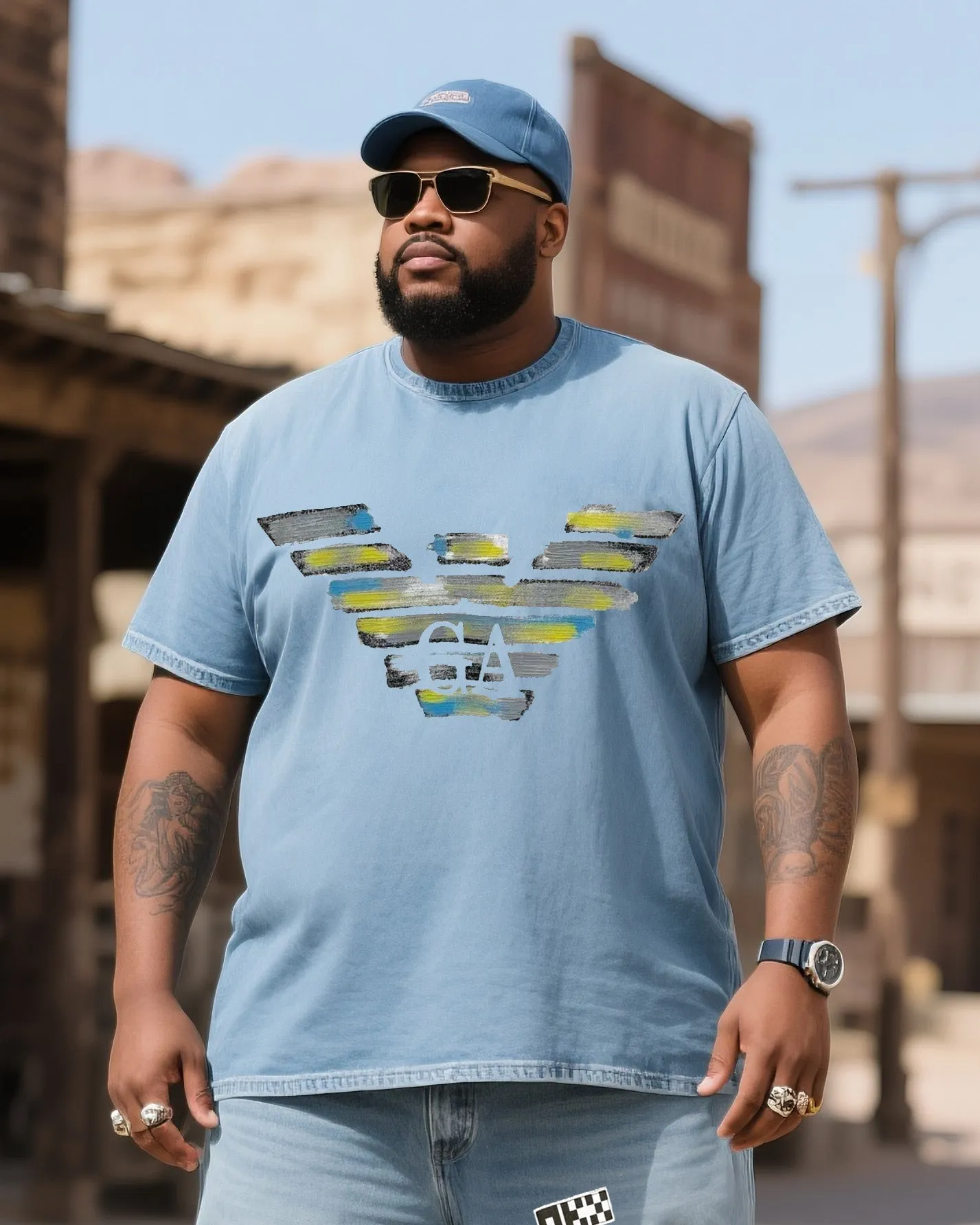 Big & Tall Men's Fashion Printed Denim T-Shirt Pants Suit sold by Biggmans product image thumbnail 2