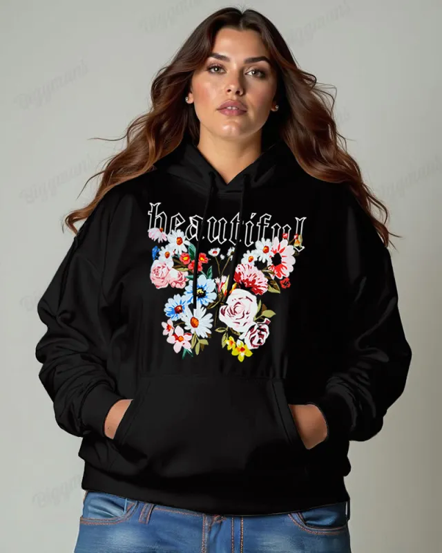 Cotton-Beautiful Floral Abstract Butterfly Pattern Loose Oversized Women's Hoodie sold by Biggmans
