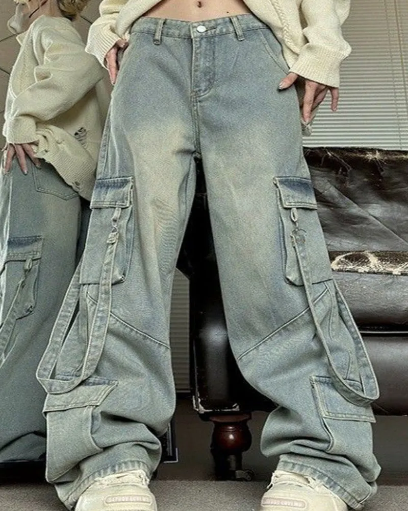 Women's Plus Size Vintage Washed Fare Loose Jeans sold by Biggmans